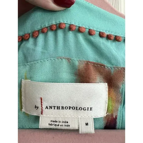 ANTHROPOLOGIE Serenade Turquoise Ikat Pullover Boho Maxi Dress Sz M *FLAW* - Picture 11 of 15